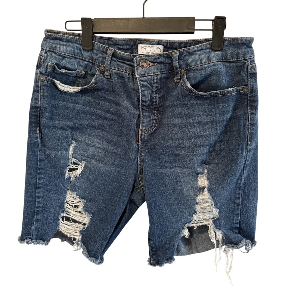 Sofia Jeans by Sofia Vergara Distressed Denim Bermuda Shorts Blue Womens Size 6
